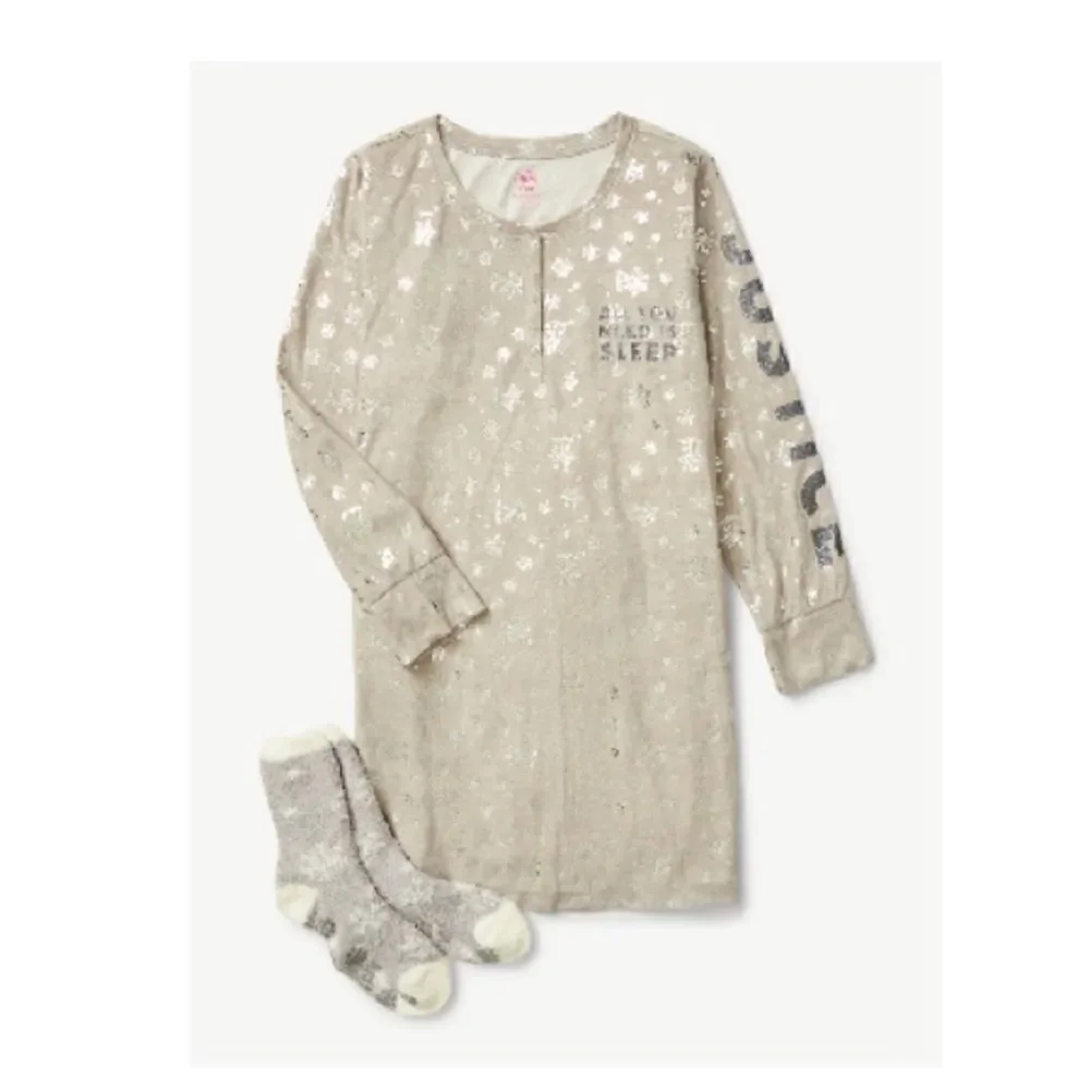 Justice Girls Long Sleeve Henley Pajama Sleep Lounge Shirt Gown Size S 7/8